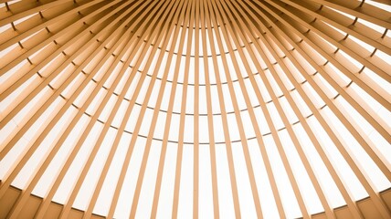 Symmetrical Wooden Dome with Radiating Beam Pattern in Warm Light.