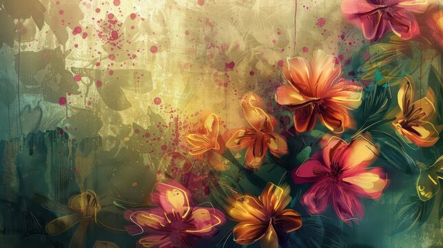 grunge background with flowers