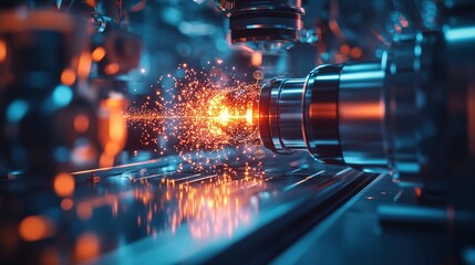 A futuristic quantum physics lab with glowing energy particles in a vacuum chamber