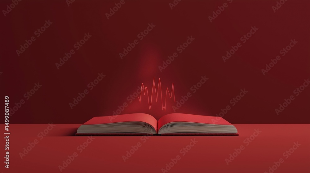 Aufkleber digital illustration of an open book on a red background. the book is in the center of the image, wi
