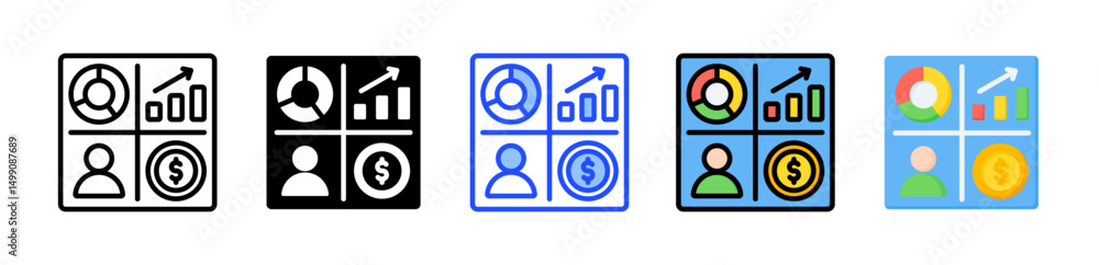 Poster stakeholder metric icon collection with multiple styles