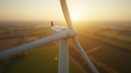  Rural Kinetics – Close-Up of a Spinning Vertical Wind Turbine Captured in Motion with Cinematic Blur, Dynamic Light Flares, and a Scenic Countryside Backdrop Emphasizing Sustainable Energy in Action