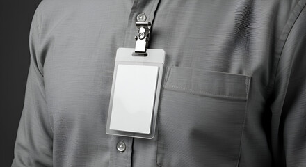 Blank ID Badge on a Gray Shirt Pocket