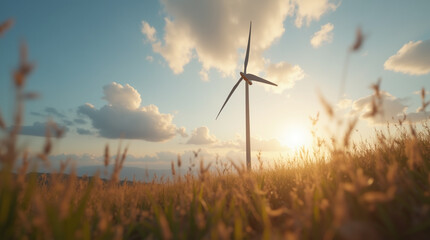  Rural Kinetics – Close-Up of a Spinning Vertical Wind Turbine Captured in Motion with Cinematic Blur, Dynamic Light Flares, and a Scenic Countryside Backdrop Emphasizing Sustainable Energy in Action