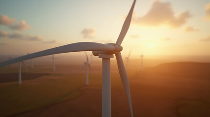  Rural Kinetics – Close-Up of a Spinning Vertical Wind Turbine Captured in Motion with Cinematic Blur, Dynamic Light Flares, and a Scenic Countryside Backdrop Emphasizing Sustainable Energy in Action