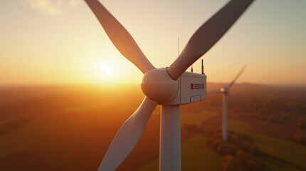  Rural Kinetics – Close-Up of a Spinning Vertical Wind Turbine Captured in Motion with Cinematic Blur, Dynamic Light Flares, and a Scenic Countryside Backdrop Emphasizing Sustainable Energy in Action
