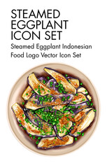 Steamed eggplant indonesian Food logo vector Icon set