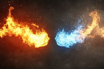 Fiery flames clashing with icy blasts against a textured backdrop