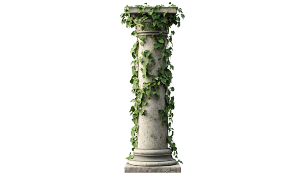 Ivy-Covered Classical Column: 3D Render for Design isolated on transparent background