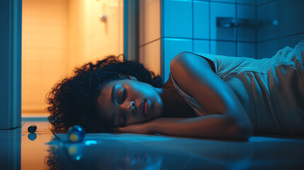 Black Woman faint fall down on the floor accident overdose OD drug use 