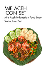 Mie Aceh indonesian Food logo vector Icon set