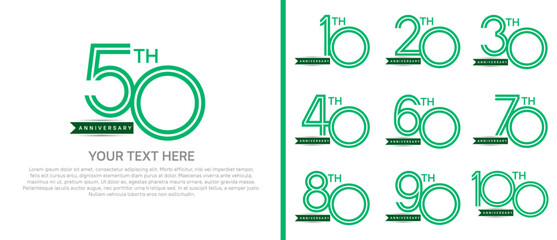 logo anniversary set. green color with ribbon on white background for special event