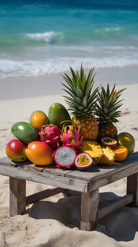 Tropical fruits beach paradise summer vacation