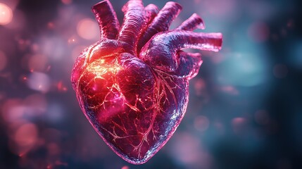A cross-section view of a human heart with detailed 3D rendering