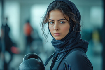 Obraz premium Woman in a black hoodie and scarf.