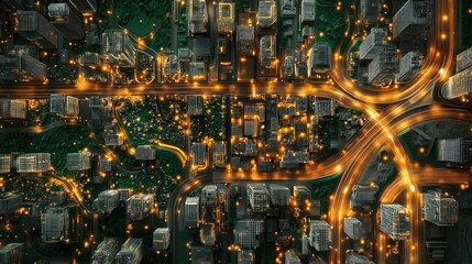 Aerial view of illuminated city at night