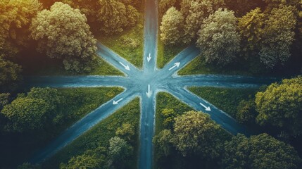 Forest crossroads, multiple paths