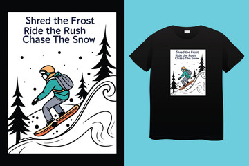 Fast Action Snowboard Rider – Snow Adventure Cartoon Vector, Mountain Snowboarding Scene – Winter Athlete Illustration for Print, Snowboarding Hero on Slopes – Outdoor Sports Vector T-shirt Design.