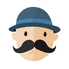 Cartoon Detective or Gentleman Avatar with Mustache and Bowler Hat – Vector Icon