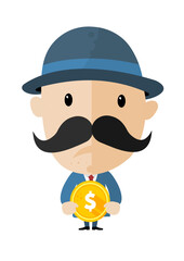 Cartoon Banker Holding Gold Coin – Flat Vector Character Illustration