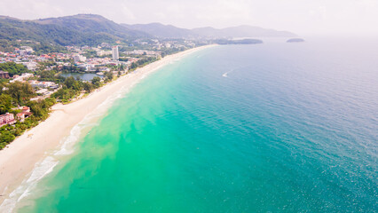 Aerial Top view Clean and beautiful Kata Karon beach Phuket Thailand, southern of Thailand,Patong beach is a very famous tourist destination in Phuket