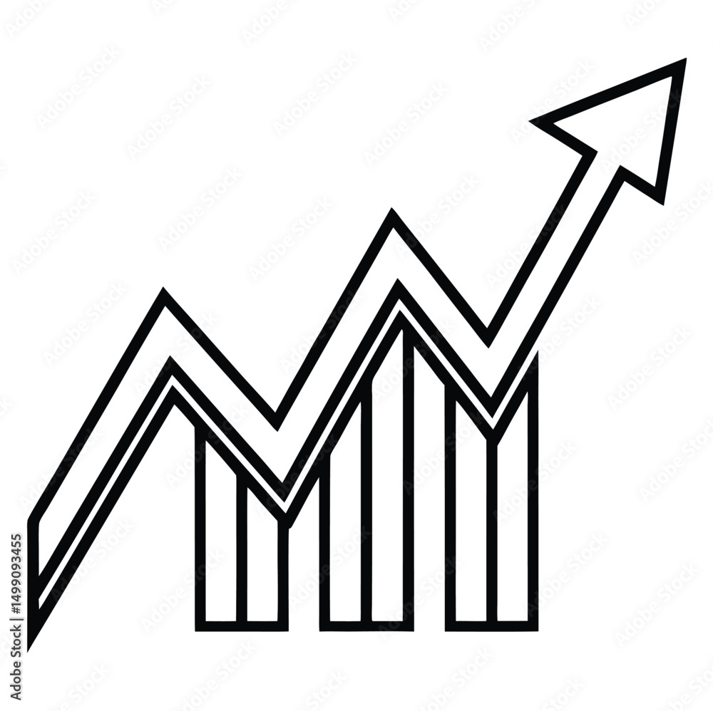 Poster a stylized line graph with an upward trend, featuring a zigzag pattern. the graph is showing a serie