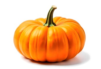 Orange Pumpkin with Green Stem Isolated on White Background