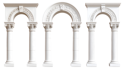 Decorative Roman Arches and Classical Pillars Set, Realistic 3D Style, Transparent Background