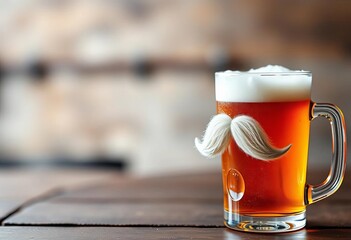Single frosted beer glass, foam mustache, Father's Day,  yeast,  cool