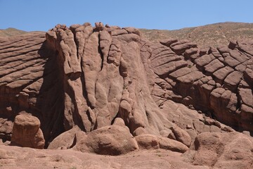Amazing rock formations on Monkey Fingers trail in  Dades Gorge near city of Tamellalt, Atlas...