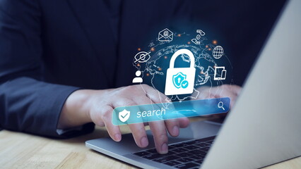Web surfing protection, online privacy protection, personal data protection.Internet network cybersecurity concept, digital information technology security.
