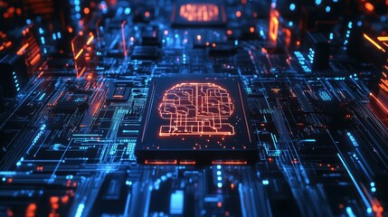Obraz premium Machine learning cyber AI evolving complex artificial intelligence.