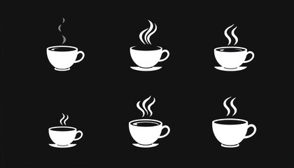 Simple black and white coffee cup and teacup icons in flat style, suitable for cafe menus or websites,  clipart,  black and white