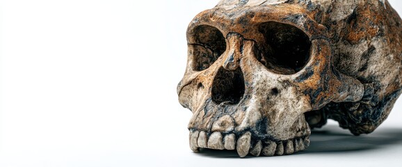 Fossilized skull of an ancient hominid.