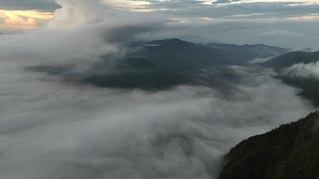 Aerial drone view of Mount Bromo east java indonesia active volcano Tengger mountains