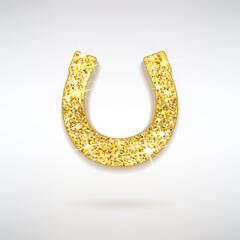 Golden Shining Horseshoe Made of Gold Glitter