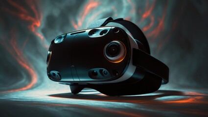 futuristic virtual reality headset with immersive design in dark vibrant background