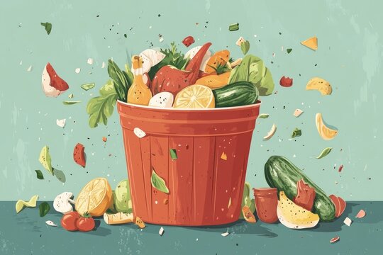 A bucket of food waste. Stop food waste day concept illustration - Powered by Adobe