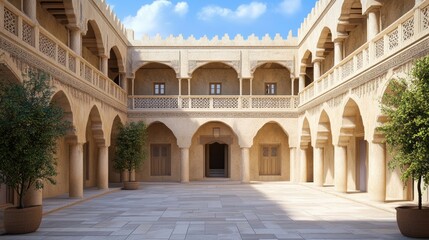 Sunlit Courtyard of a Traditional Middle Eastern Building