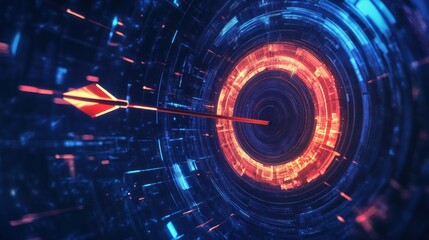 Obraz premium Arrow hitting target in digital tunnel