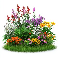 Plakat Various spring flower bushes flowers grass outdoors.