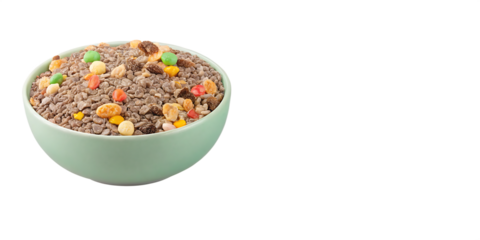 A bowl with cereal made of chia seeds nuts and dried fruit  isolated on white background PNG 