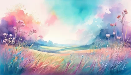 Fototapete Grassland landscape painting © Bambi and Sunny