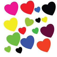 A vibrant vector set of colorful heart shapes illustrates a seamless pattern of love and romance for Valentine's Day
