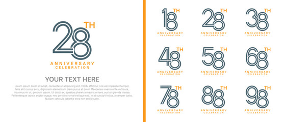 logo anniversary set. black and orange color on white background for special event
