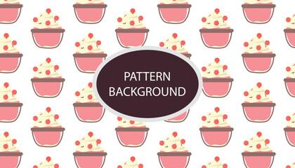 shaved ice pattern background. Shaved Ice with Topping .vector pattern with ice cream and Korean traditional ice flakes dessert called bingsu. Menu, poster, banner, flyer template for a cafe.