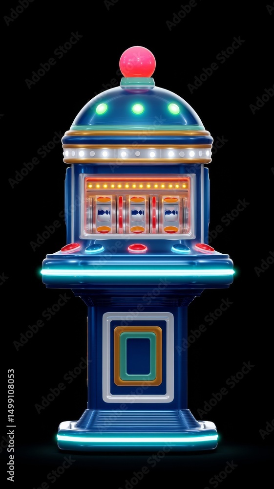 Poster retro arcade spaceship frame with classic slot machine design and vibrant lights