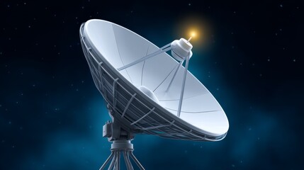 Satellite Dish Frame Against Night Sky with Glowing Light and Technological Elements