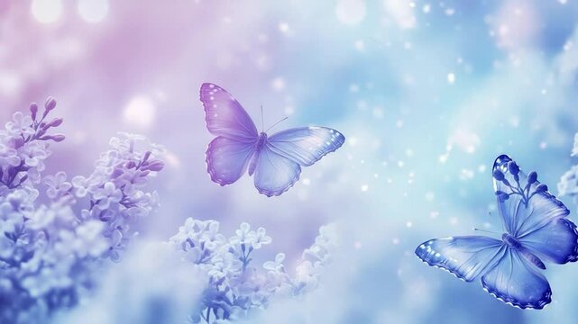 Delicate butterflies flitting amidst springtime lilac blossoms