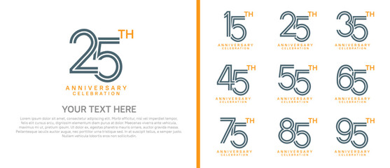 logo anniversary set. black and orange color on white background for special event